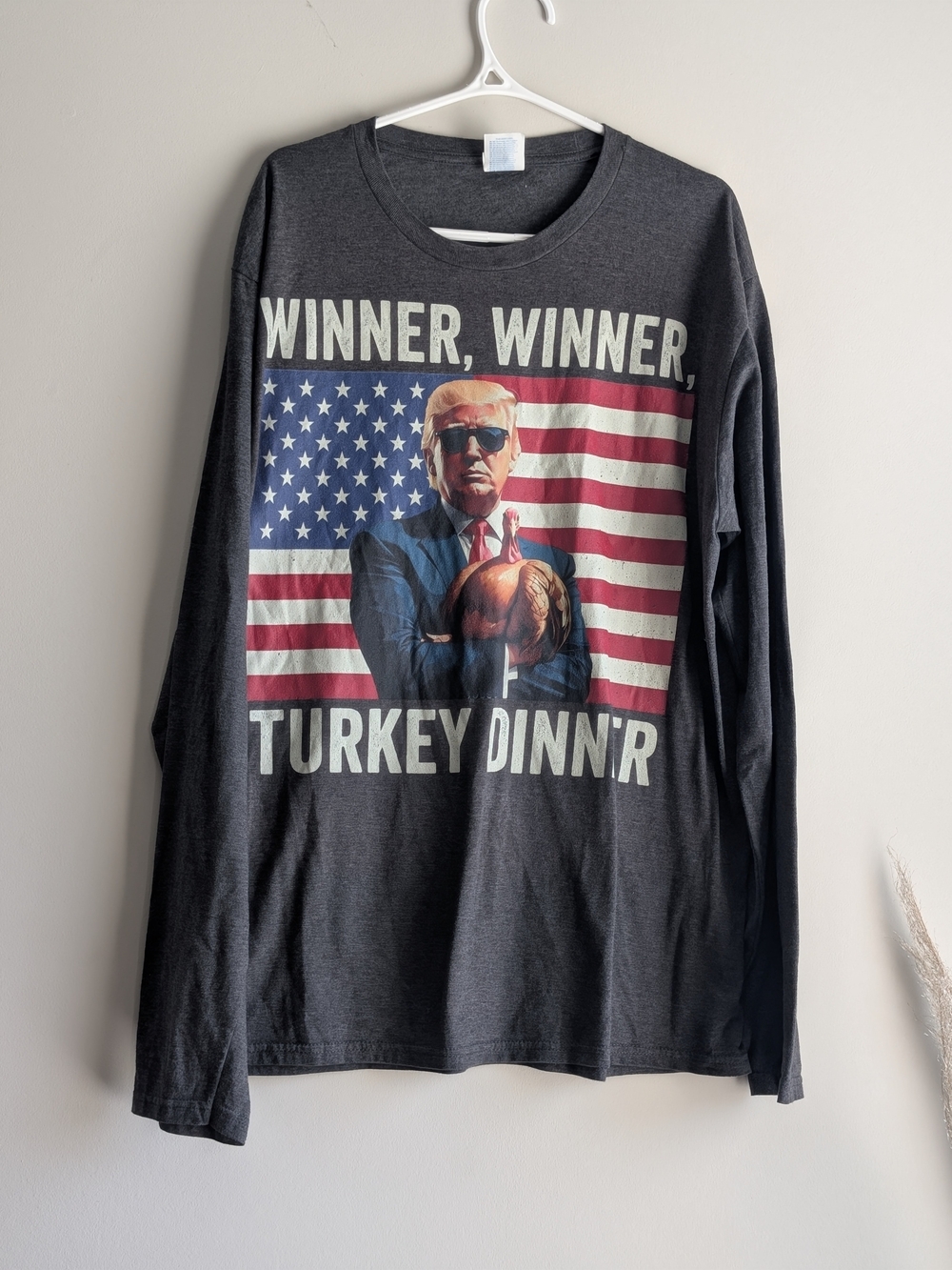 Port and Company Charcoal Long-Sleeve Tee with Patriotic Graphic